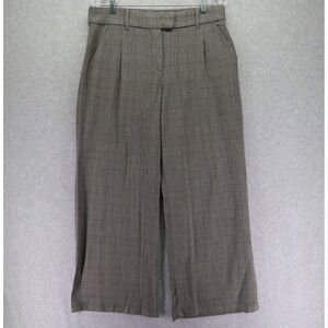 American Eagle Pants Womens 8 Wide Leg Trouser Stretch Flex Pleated Gray Plaid